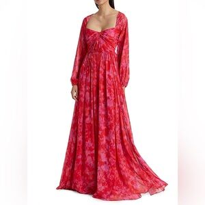 Red and Pink Floral Evening Dress